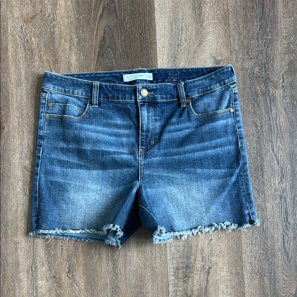 Liverpool Blue Distressed Jean Shorts